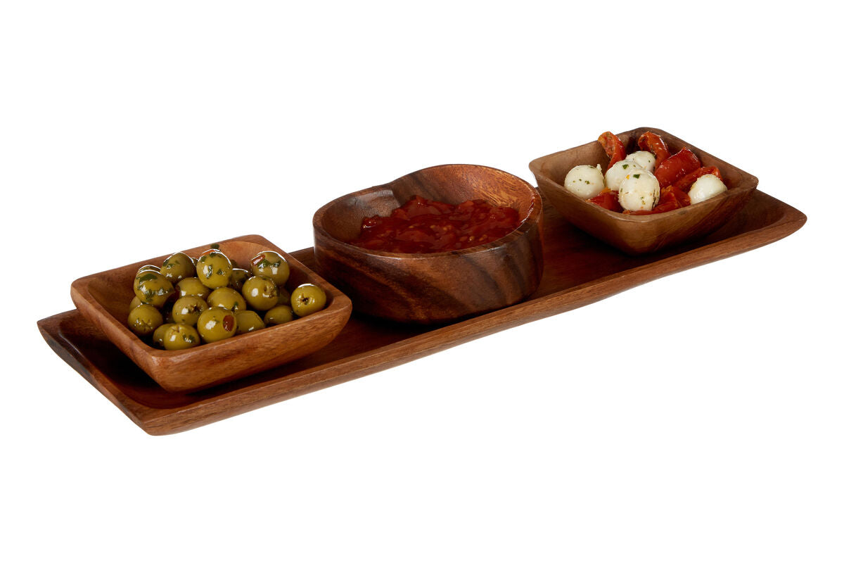 Acacia Wood 3 Piece Serving Dish Set with Tray