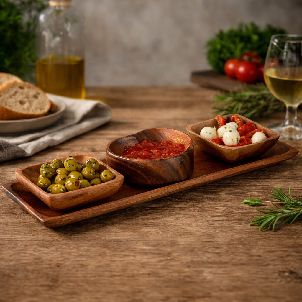 Acacia Wood 3 Piece Serving Dish Set with Tray