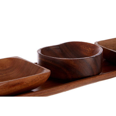 Acacia Wood 3 Piece Serving Dish Set with Tray