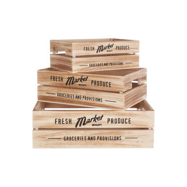 Natural Wood Set of 3 Provision Crates