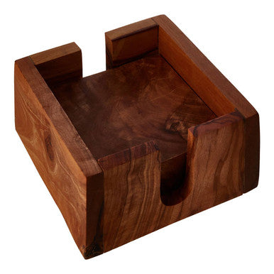 Set of 4 Olive Wood Square Coasters with Holder