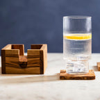 Set of 4 Olive Wood Square Coasters with Holder