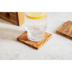 Set of 4 Olive Wood Square Coasters with Holder