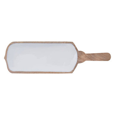 Mango Wood Paddle Serving Board with White Enamel