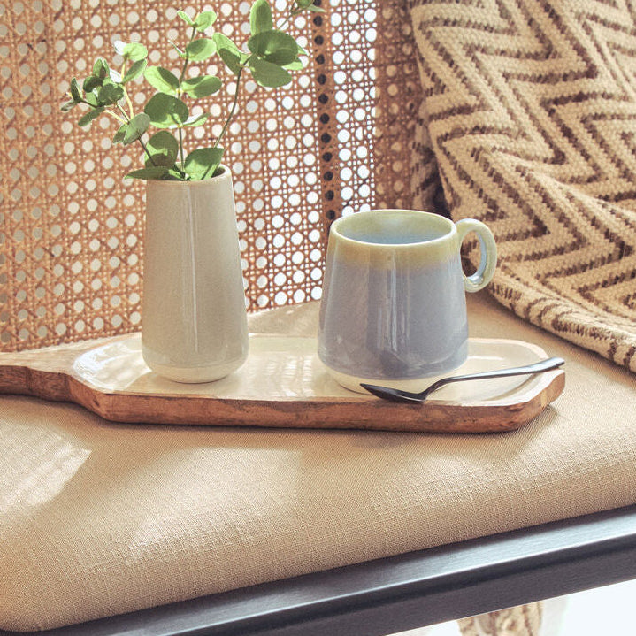 Mango Wood Paddle Serving Board with White Enamel