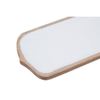Mango Wood Paddle Serving Board with White Enamel