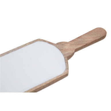 Mango Wood Paddle Serving Board with White Enamel