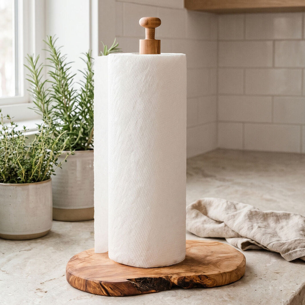 Olive Wood Kitchen Roll Holder