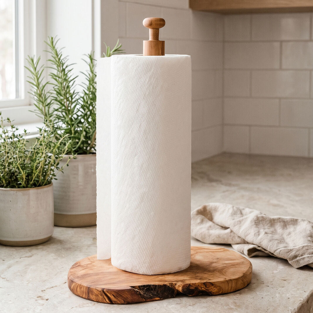 Olive Wood Kitchen Roll Holder