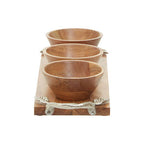 Acacia Wood Set of 3 Dip Bowls with Tray