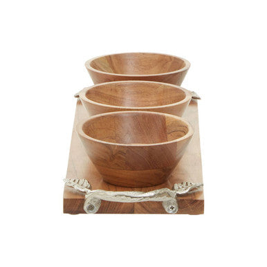 Acacia Wood Set of 3 Dip Bowls with Tray