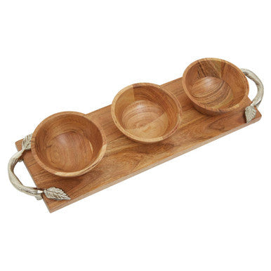 Acacia Wood Set of 3 Dip Bowls with Tray