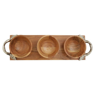 Acacia Wood Set of 3 Dip Bowls with Tray