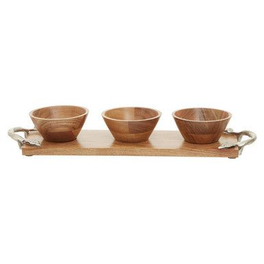 Acacia Wood Set of 3 Dip Bowls with Tray