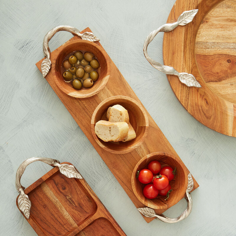 Acacia Wood Set of 3 Dip Bowls with Tray