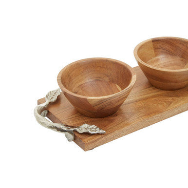 Acacia Wood Set of 3 Dip Bowls with Tray