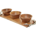 Acacia Wood Set of 3 Dip Bowls with Tray