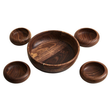 Five Piece Sheesham Wood Salad Bowl Set