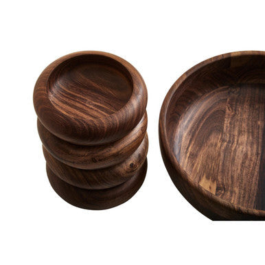 Five Piece Sheesham Wood Salad Bowl Set