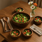 Five Piece Sheesham Wood Salad Bowl Set