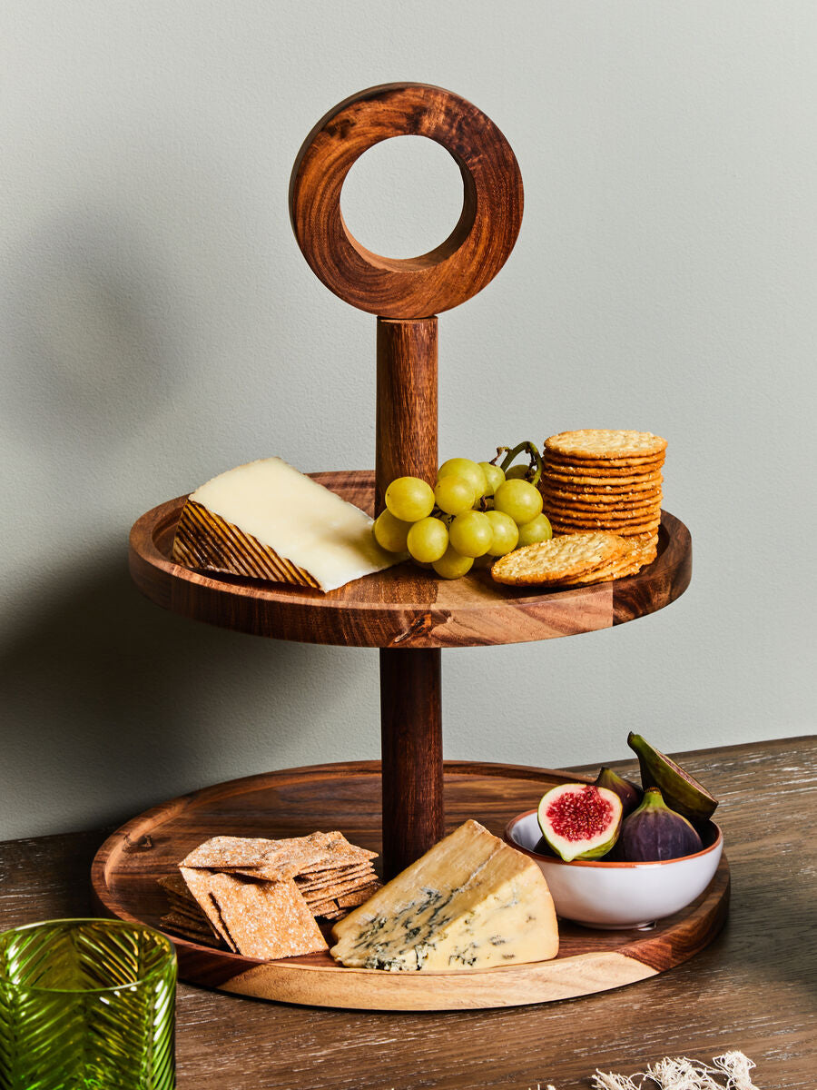 Sheesham Wood Two Tier Cake Stand