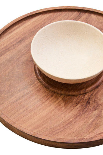 Acacia Wood and Cream Marble Chip and Dip Platter