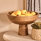 Mango Wood Serving or Fruit Bowl with Pedestal Base
