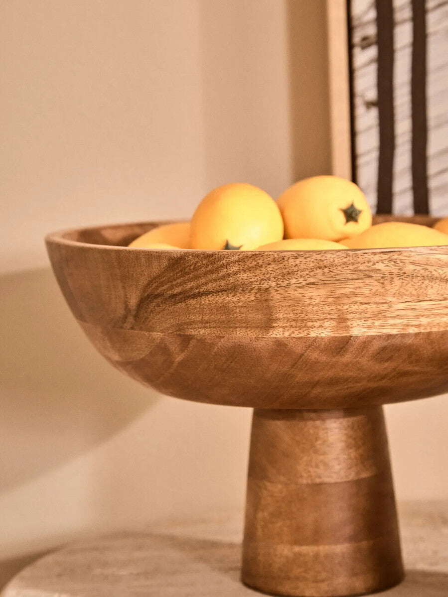 Mango Wood Serving or Fruit Bowl with Pedestal Base