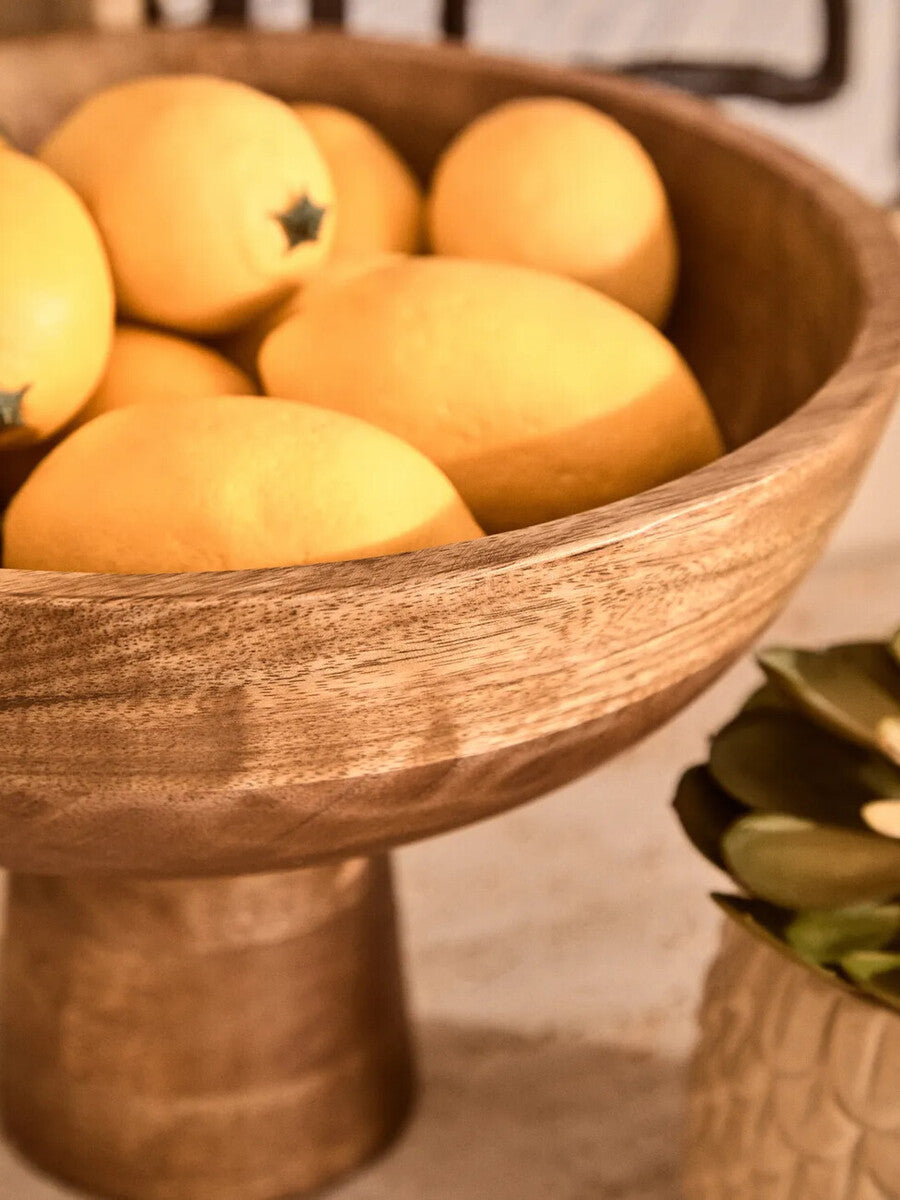 Mango Wood Serving or Fruit Bowl with Pedestal Base
