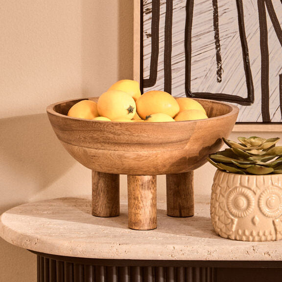Mango Wood Serving or Fruit Bowl with Footed Base