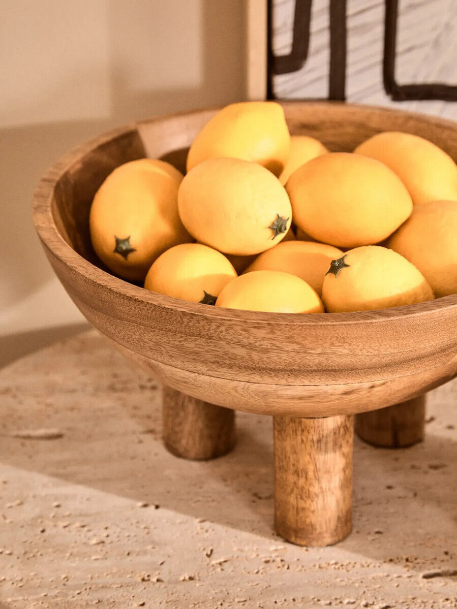 Mango Wood Serving or Fruit Bowl with Footed Base