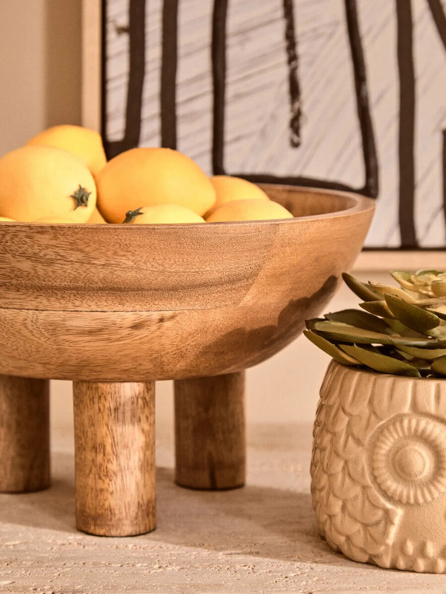 Mango Wood Serving or Fruit Bowl with Footed Base