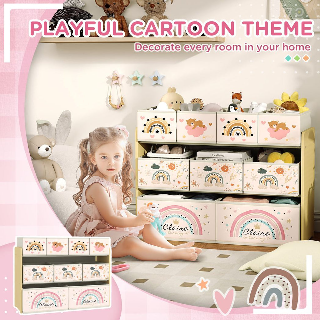 3-Tier Toy Organiser Shelf with 9 Storage Boxes for Bedroom