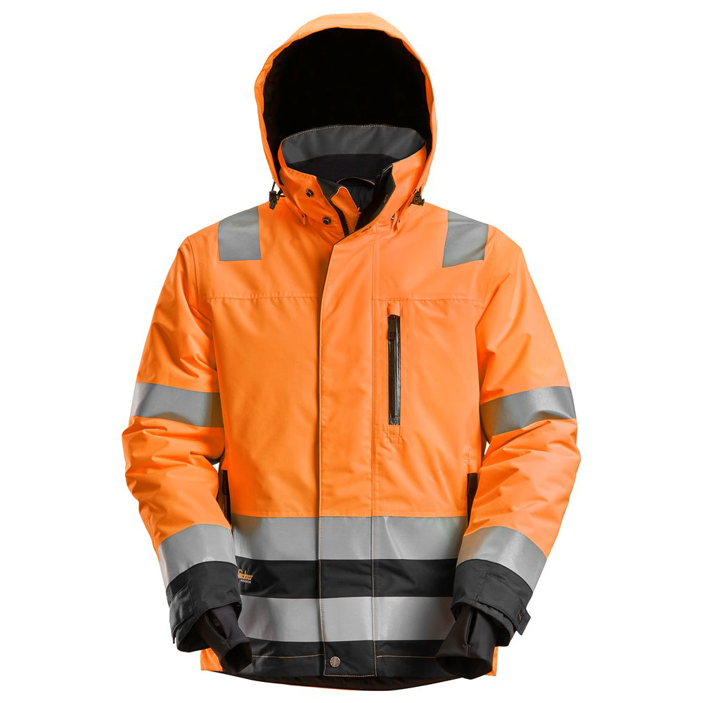 Snickers 1132 AllroundWork, Hi-Vis Class 3 Waterproof Insulated Jacket Hi-Vis Orange Black