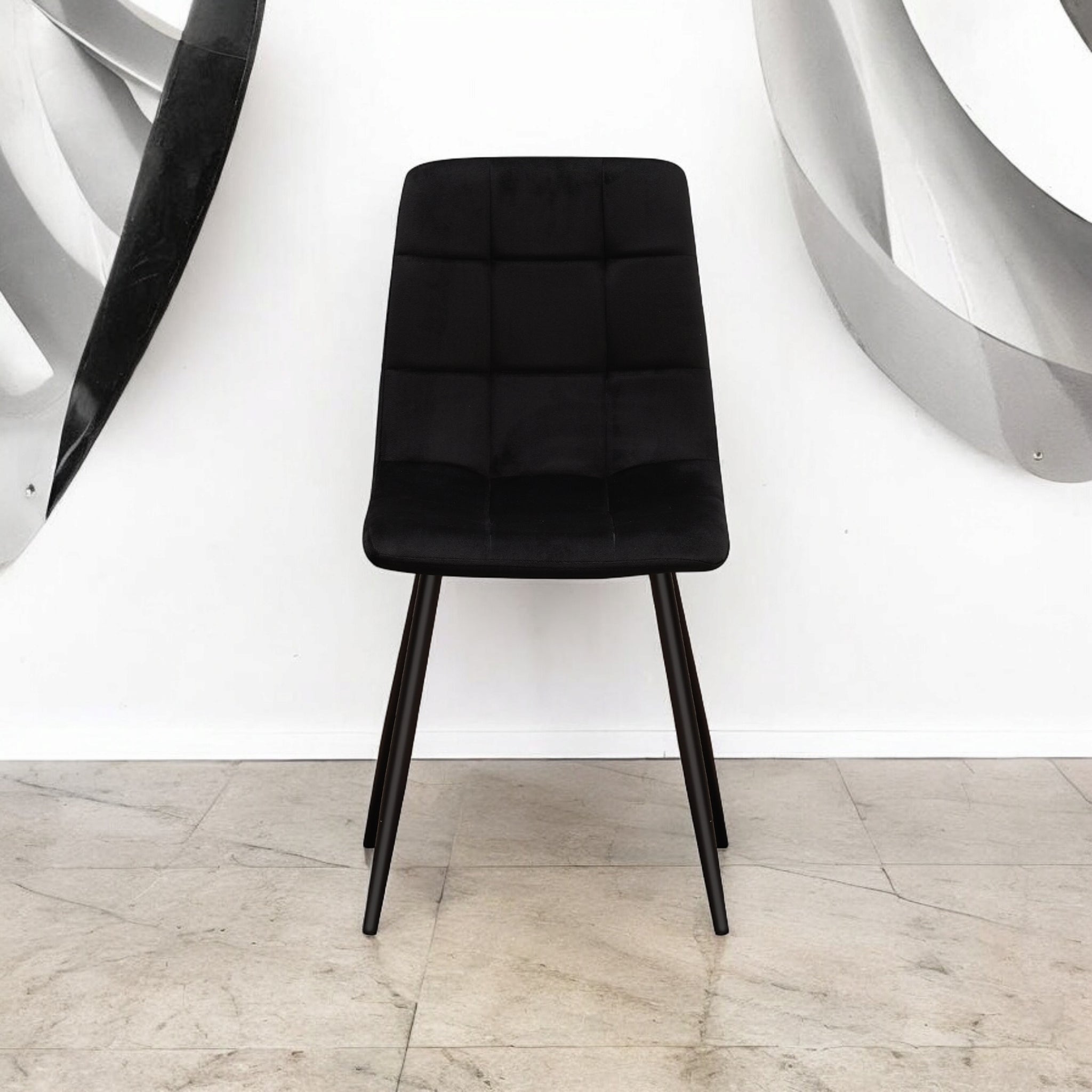 Tufted Fabric Metal Chair - L52 x W44 x H86 cm - Black