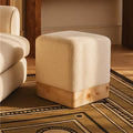 Cream Boucle Square Stool with Minimalist Profile