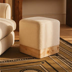Cream Boucle Square Stool with Minimalist Profile
