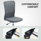 Armless Computer Desk Chair, Fabric Swivel Office Chair, Makeup Vanity Chair with Height Adjustable, Wheels, for Home Study Bedroom, Grey