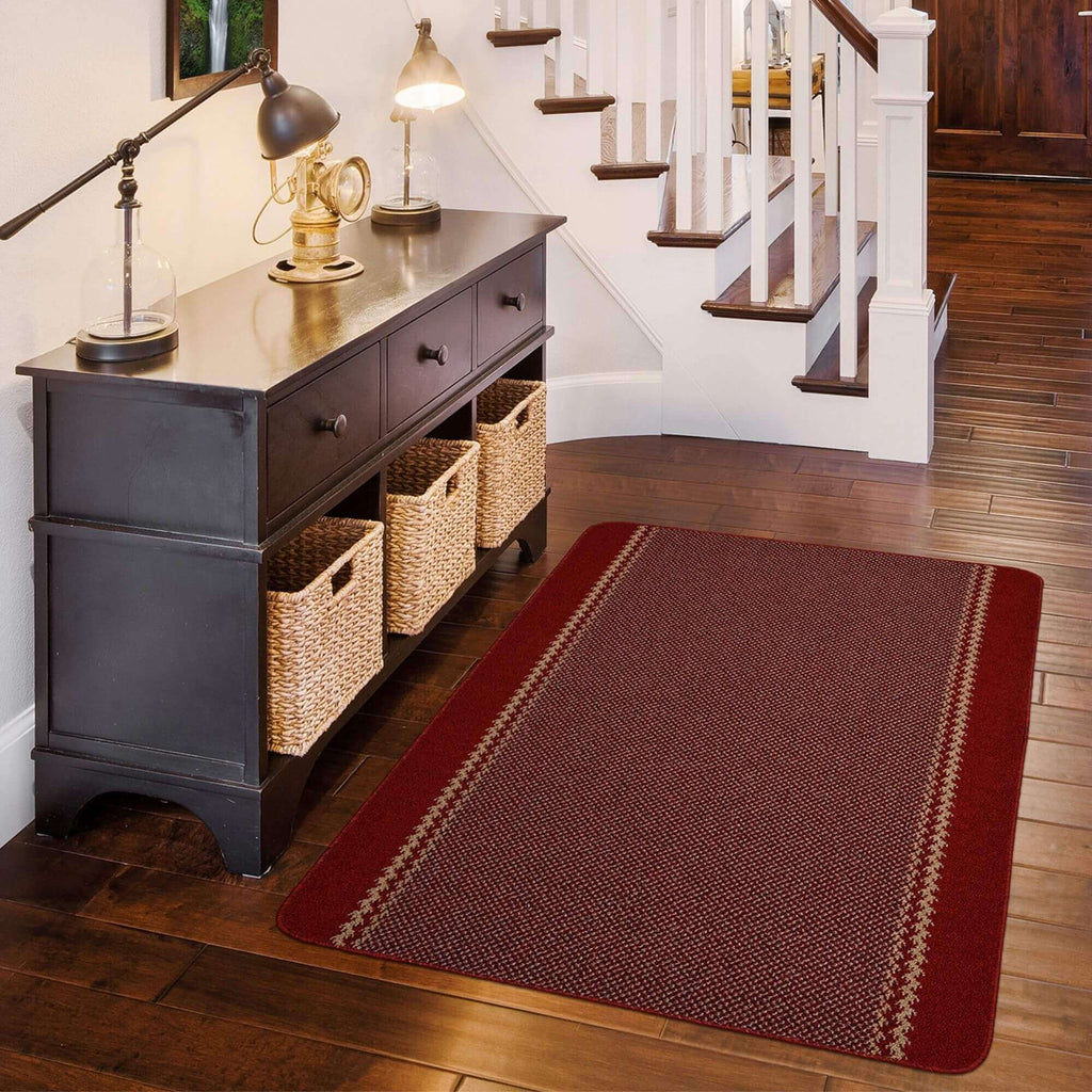 Washable Designer Bordered Red Rug