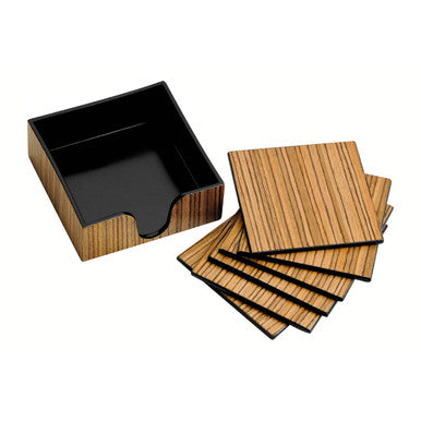 Set of 6 Wood Veneer Coasters with Holder