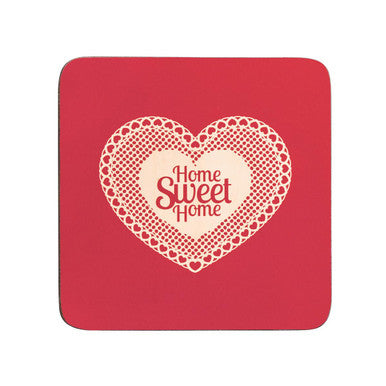 Set of Four Red Cork Coasters with Heart Design