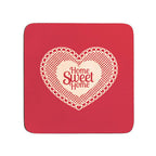 Set of Four Red Cork Coasters with Heart Design