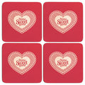 Set of Four Red Cork Coasters with Heart Design