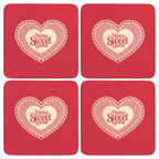 Set of Four Red Cork Coasters with Heart Design
