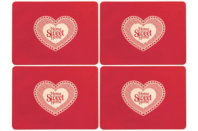 Set of Four Red Cork Placemats with Heart Design