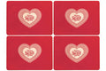 Set of Four Red Cork Placemats with Heart Design