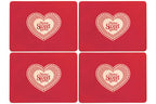 Set of Four Red Cork Placemats with Heart Design
