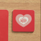 Set of Four Red Cork Coasters with Heart Design
