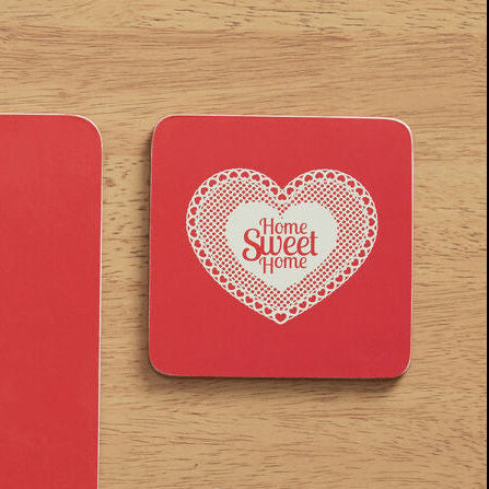 Set of Four Red Cork Coasters with Heart Design
