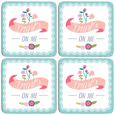 Assorted Cork Coaster Set of 4 with Floral Design